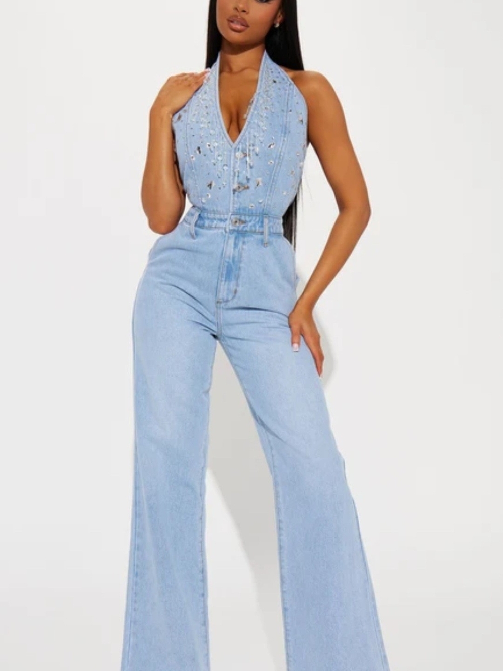 Oh So Icy Embellished Denim Jumpsuit